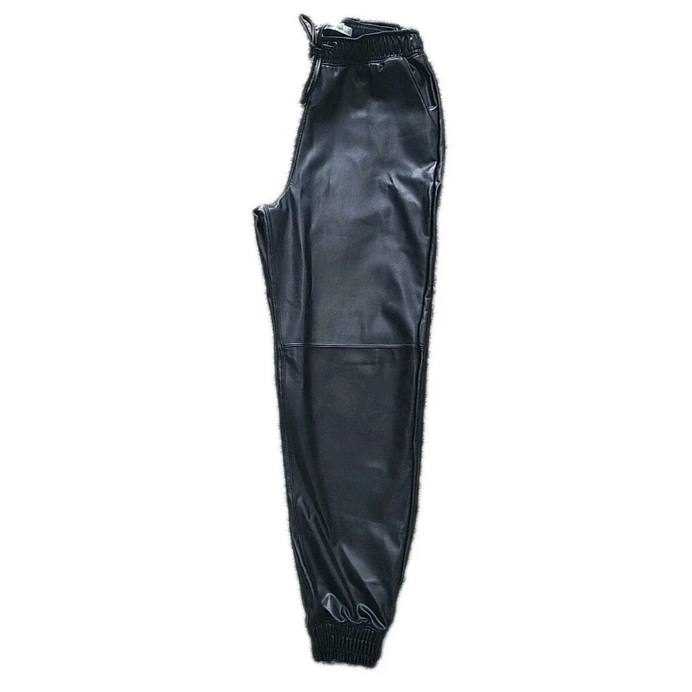 Abercrombie & Fitch Jogger Pant Women XS Black Vegan Leather High Waisted Casual - Picture 1 of 14